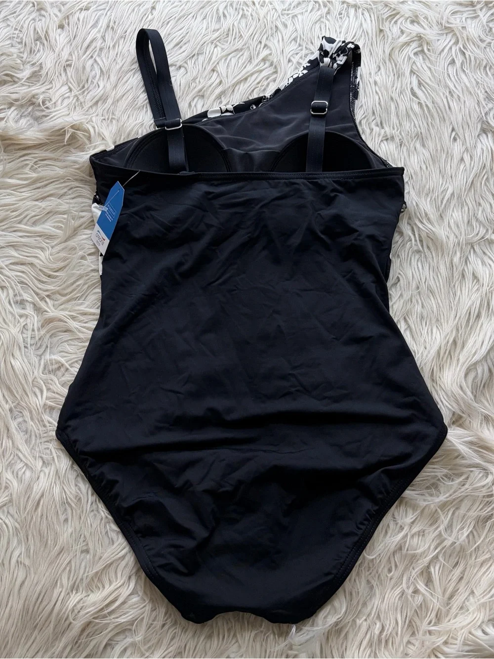 Lands End Womens Size 6 Floral One Piece Swimsuit Creora Highclo NWT Black White